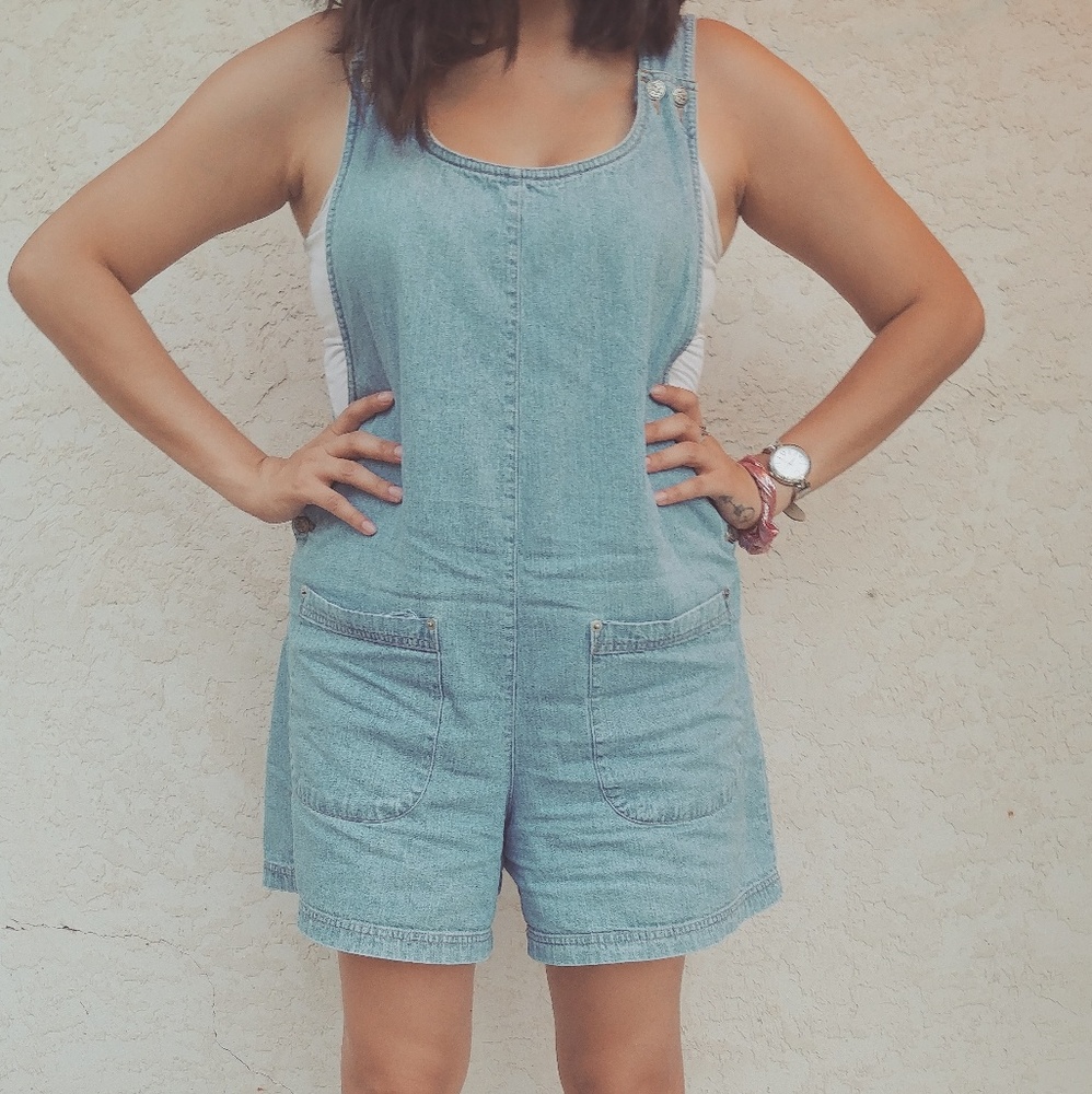 Moda intl vintage style mom jean shorts overalls